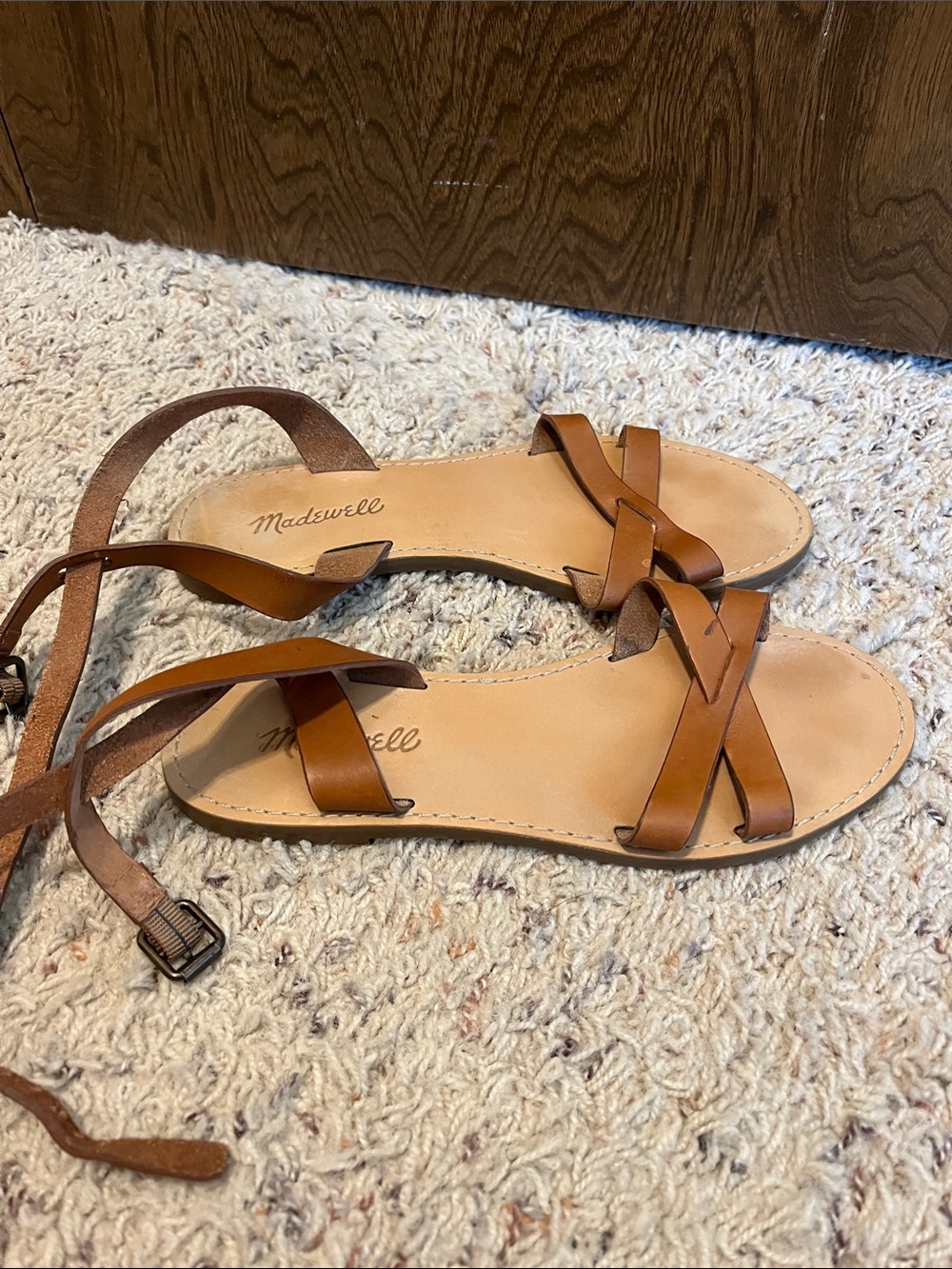 Madewell Cognac Leather Lace-Up Flat Sandals